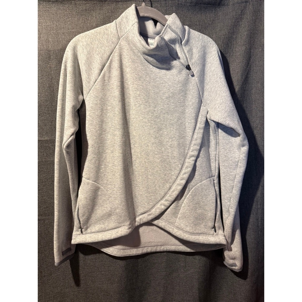 Athleta Girl Gray Asymmetric Zip Pullover Sweatshirt Zip Pockets Size XL 14